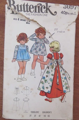 Butterick 3097 Sewing pattern Child Toddler Girls Dress Fitted Bodice 4yrs - Image 1 of 4