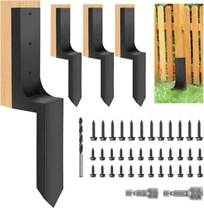 Heavy Duty Steel Fence Post Repair Stakes 4Pcs Fence Post Anchor Ground Spike - Picture 1 of 17