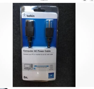 NEW Belkin 6 FT Computer AC Power Cable Supply Cord IEC 3-prong - Image 1 of 2