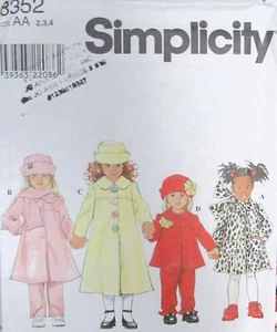 Simplicity 8352 Bambina 2-3-4 Principessa Cappotto Giacca Pantaloni e Cappello Modello UC - Foto 1 di 2
