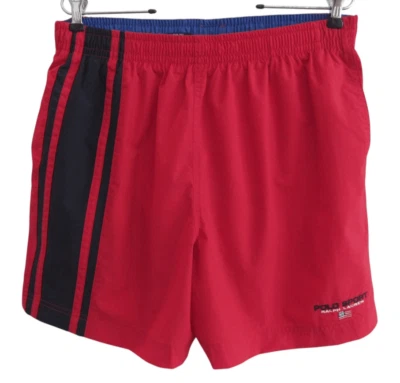 Polo Sport Ralph Lauren Swim Suit Trunks Shorts L  Red Navy Stripe Lined Preppy - Image 1 of 4