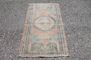 2x4 ft Floral Pastel Muted Green Orange Turkish Oushak Vintage Rug Bohemian Deco - Picture 1 of 10
