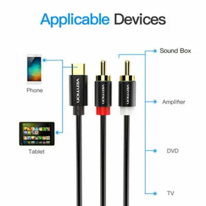 Premium USB-C Type-C 2 RCA Audio Cable to 2RCA Converter Adapter Lead Austock OZ - Picture 1 of 12