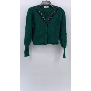 CARROLL REED Women's Vintage 70's Green 3D Floral Knit Button-Up Cardigan SZ S - Picture 1 of 9