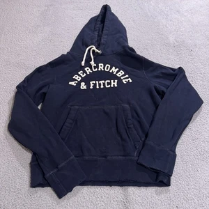 Abercrombie Fitch Hoodie Men 2XL Blue Muscle Fleece Sweatshirt Spellout Pullover - Picture 1 of 8