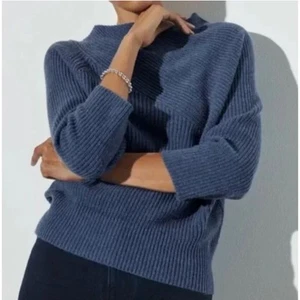 The Reset R Label Wool Cashmere Funnel Neck Sweater Small Blue Quiet Luxury - Picture 1 of 10