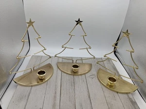 3er Set Weihnachtsbaum Kerzenständer Halter Wand Tisch Deko Metall Gold Messing 8 1/2" - Bild 1 von 7