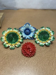 Vintage Curtain Push Pins Tie Backs Flowers Metal Mismatched Green Pink Shabby - Picture 1 of 7