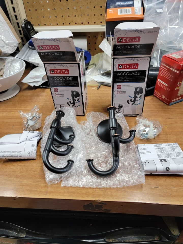 (2) Delta Accolade Multi-purpose Robe Towel Hook Oil Rubbed Bronze ACC35-OB