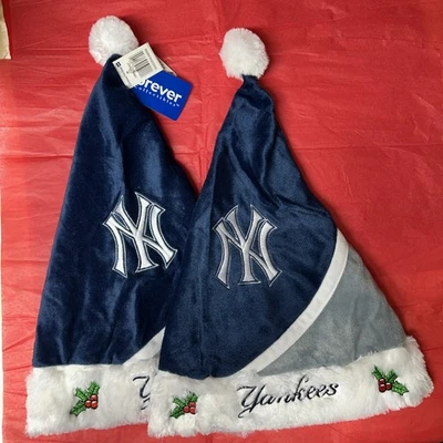 (2) New York Yankees Baseball Logo  MLB Holiday Season Christmas Santa Hat Blue  - Image 1 of 4