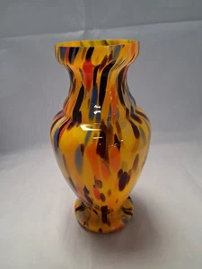 Tall Splatter Glass Vase - Orange Multi coloured 19 cm tall - Maker unknown - Picture 1 of 5