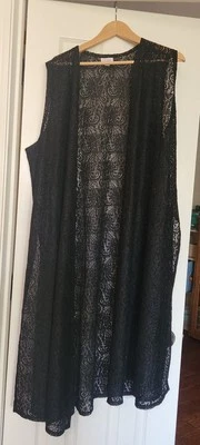 LuLaRoe HTF NOIR Solid Black XL Floral Lace JOY Light Duster Vest Cover Up !" - Image 1 of 4