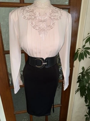 Blusa vintage de look victoriano de institutriz cuello alto talla 10,12 busto 41 pulgadas MARCADA Foto 1 de 4