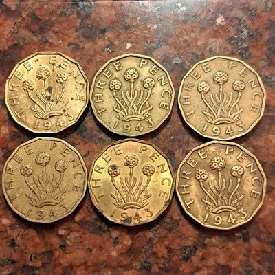 Moneda de tres peniques de Gran Bretaña 1943 (1 moneda por venta elegida al azar) #B7436 Foto 1 de 2