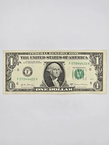 $1 Dollar Bill, in a Serial Number F 07044422 H, 2017 A - Picture 1 of 5