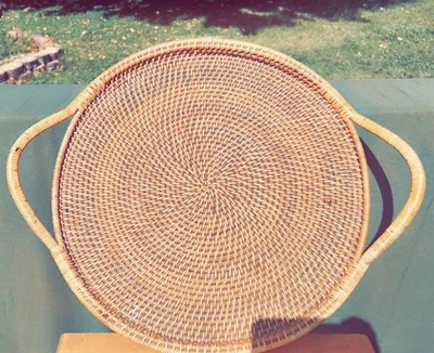 Vintage Pamper Chef Woven Rattan Selections Tray with Handles - Image 1 of 4