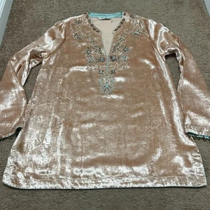 Soft Surroundings Velvet Moroccan Boho Beaded Embellished Blouse Size Medium - Picture 1 of 8