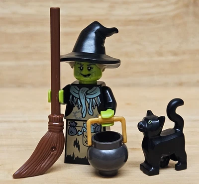 LEGO BAM Halloween Witch Minifigure with Black Cat, Broom, Cauldron - BRAND NEW