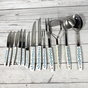 13 Vintage Corning Ware Blue Cornflower Kitchen Utensils  Handle Stainless Steel - Picture 1 of 8