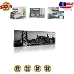 Modern Black & White Cityscape Canvas Prints - Stunning San Francisco Art 47.3" - Picture 1 of 8