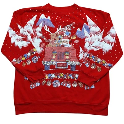 Sudadera De Colección Vacaciones Navidad Roja Papá Noel Adulto Etiqueta L Estampado Puff Foto 1 de 4