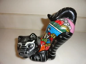 Hand Painted Multicolored Red Clay Art Cat Kitten Figurine 6.5" Crouching  - Picture 1 of 9