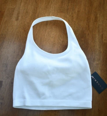 Sutiã feminino Danskin branco costela malha elástica sem costura tamanho pequeno - Imagem 1 de 3