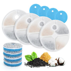 Cat Water Fountain Filters 4 Filter + 4 Sponge，Replacement Filters Polypropylene