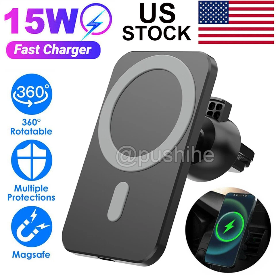 Soporte magnético de montaje de cargador inalámbrico para automóvil para iPhone 16/15/14/13 Pro Max Foto 1 de 4