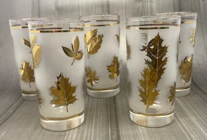 Juego de 5 vasos planos vintage de follaje dorado de Libbey Glass 12 oz 1953-1978 - Imagen 1 de 12