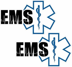 Juego de calcomanías EMS de 2-5""x3"" Paramédico EMT Star of Life Rescue pegatinas de vinilo TXT - Imagen 1 de 1
