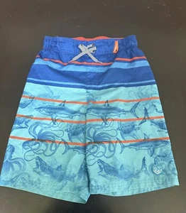 Zero X Posur Boys Surf Swim Shorts Blue Orange Shark Print Size L - 14 - Picture 1 of 3