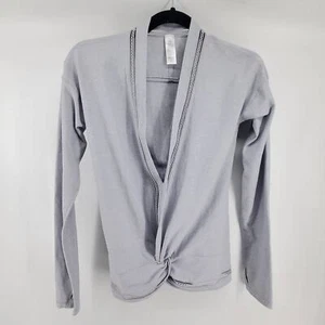 Ivivva Junior Girl Dancewear Loungewear Open Front Tie Knot Light Grey Top| 14 - Picture 1 of 10