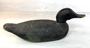 Wooden Hand Carved Mallard Duck No Eyes Decoy Green Bill Primitive Folk Art - Picture 1 of 19