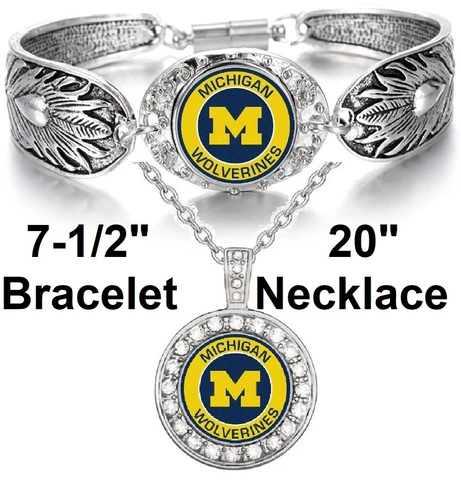 Michigan Wolverines 925 Sterling Silver Necklace And Bracelet Set State D3D18 Cover