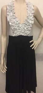 Onyx Nite SZ 10 Grey Black Ruffle Front Alter Back Dress - Picture 1 of 7