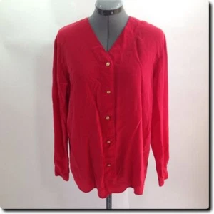 Blusa Levante Rojo Seda Cuello en V Mangas Largas con Botones Remolinos Dorados Top 6 - Imagen 1 de 5