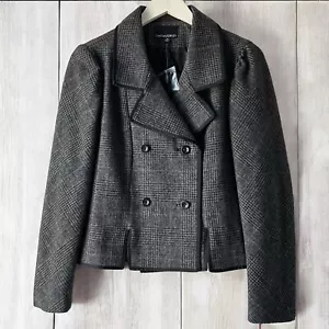 Cynthia Rowley Jacket Women's Sz M Gray Black Plaid Double-Breasted Wool Blend - Picture 1 of 13
