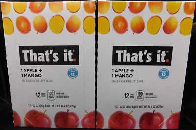 Lot Of 2 Thats It 1 Apple+1 Mango Fruit Bars 12 Bars Ea Exp: 6/26 New & Sealed - Image 1 of 4