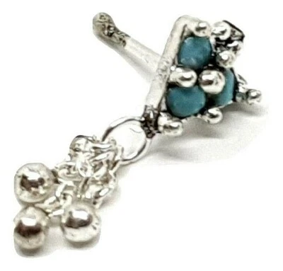 Plata 925 Nariz Tachuela Exótica Turquesa Plata 3 Bolas Cadena 20g (0.8) Extremo Bola Reino Unido Foto 1 de 4