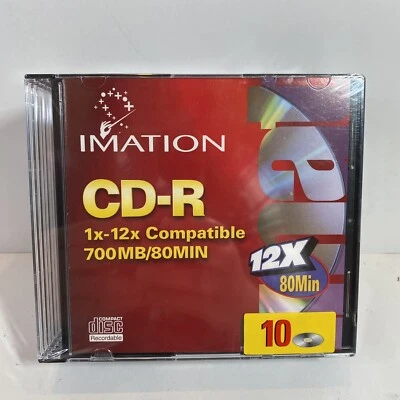 NEW SEALED 10 Pack Imation CD-R 700MB / 80MIN 12X Recordable Compact Discs CDR - Image 1 of 2