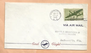FIRST FLIGHT CHARLOTTE N.C TO JACKSONVILLE FLA NOV 15,1945 - Picture 1 of 1