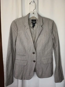J Crew Schoolboy Blazer Womens 0 Beige Herringbone Two Button Classic Academia - Picture 1 of 16