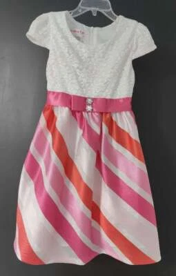 Vestido Jessica Ann Niñas Talla 6X Rosa Caramelo Rayas Hasta la Rodilla Manga Corta Foto 1 de 4