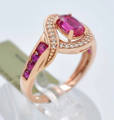 LAB CREATED 2.42 Cts RUBY & W/SAPPHIRE RING .925 Silver (Rose Gold finish) - NWT - Image 1 of 4