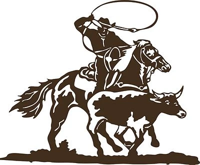 Cowboy Roping Calf Western Rodeo Bull Horse Car Truck Window Vinyl Decal - Image 1 of 2