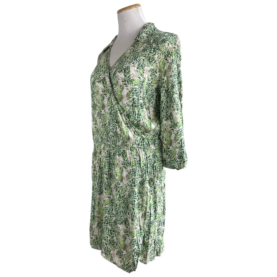Cabi Dress Faux Wrap Bodice Palm Leaf Green White Print Style 280 Size Medium - Image 1 of 4
