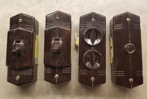 4 NOS Vintage GE Brown Bakelite ? Surface Mount Electrical Switch Outlet Line - Picture 1 of 7
