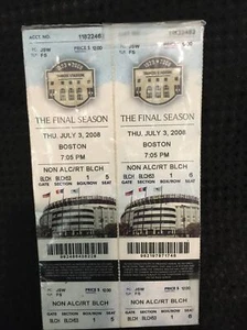 Pair 2008 New York Yankees Boston Red Sox 7/3/08 Ticket Final Season Old Stadium - Picture 1 of 7