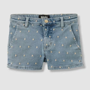 Molo Kids Girl's Blue Denim Embellished Polka Dots Alvira Shorts Size 7 - Picture 1 of 3